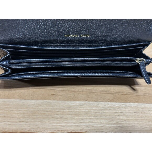 Michael Kors Fulton Flap Carryall Leather Wallet  Black Gold Nice Continental - Picture 5 of 12